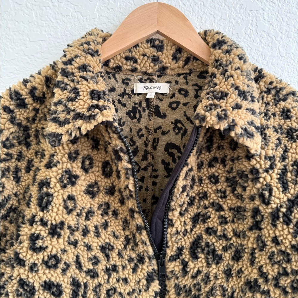 Madewell Sherpa Bomber Jacket in Leopard Animal Brown Black Small S - Picture 4 of 8